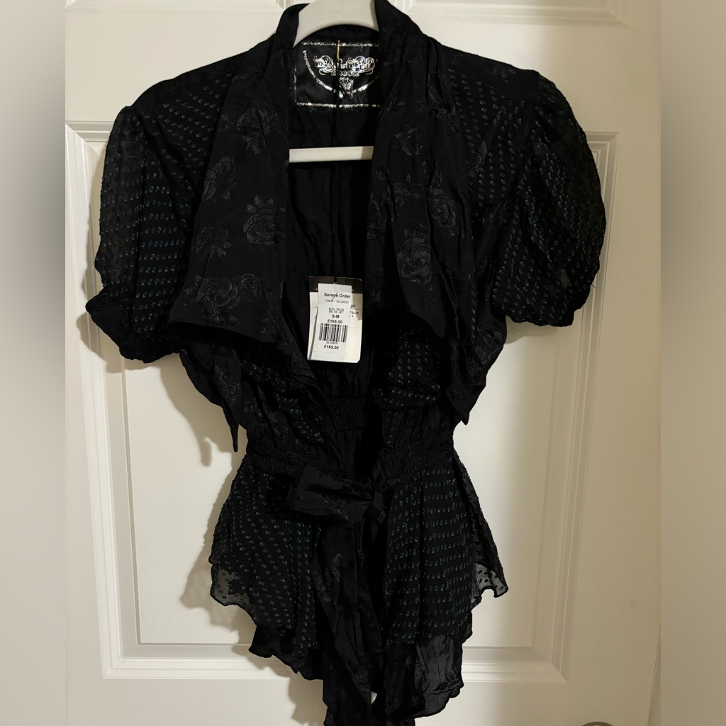 Vintage Y2k Rare Buddhist Punk Black Ruffle Tie Jacket Nwt